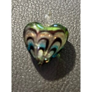 Vintage Hand Blown Art Glass Multi Color Swirl Crystal Heart‎ Pendant